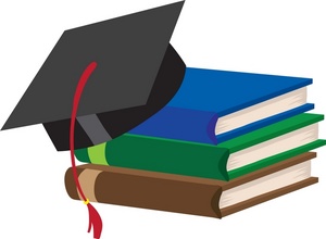 Education Clipart Image: Graduation Cap on a Stack of Textbooks