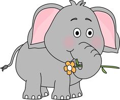 Elephant with a Flower Clip Art Image - elephant holding a flower with .