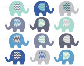 elephants clip art, chevron elephant clipart, gray blue aqua turquoise, cute images for invitations, invites, instant download - 027
