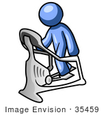#35459 Clip Art Graphic Of A Blue Guy Character Working Out On A Stair  Stepping