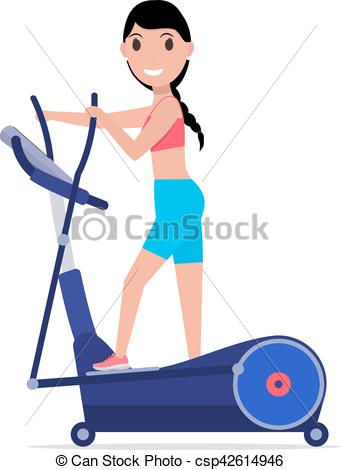 Vector Cartoon Girl On Elliptical Cross Trainer