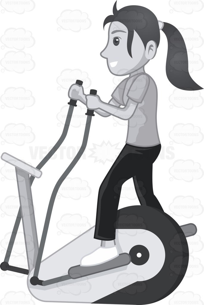 Woman In Gym Clothes Using An - Elliptical Trainer Clipart
