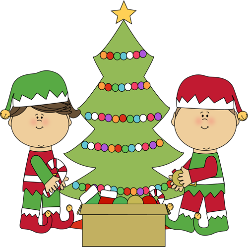 Elves Decorating a Christmas Tree