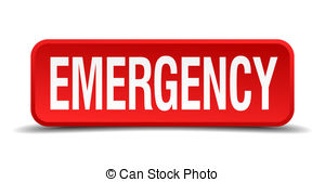 ... Emergency red 3d square button isolated on white background