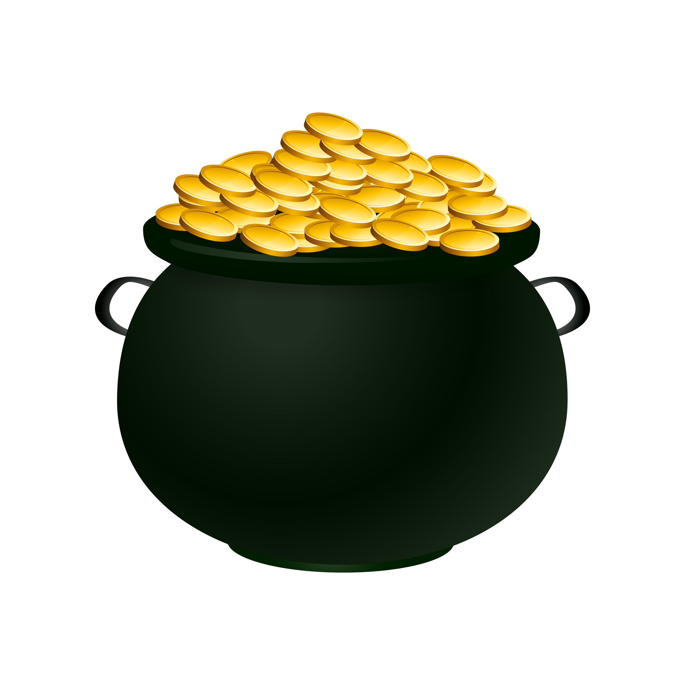 golden coins in black pot and