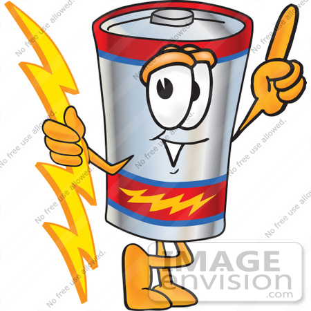 #38171 Clip Art Graphic of a Battery Mascot Character Holding A Bolt Of  Energy And