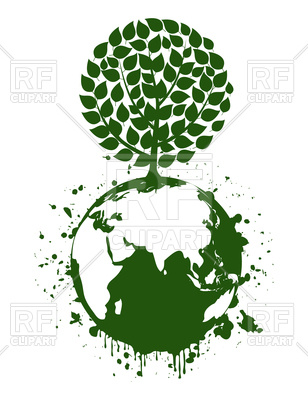Green tree on a planet, Earth - Environment Clipart