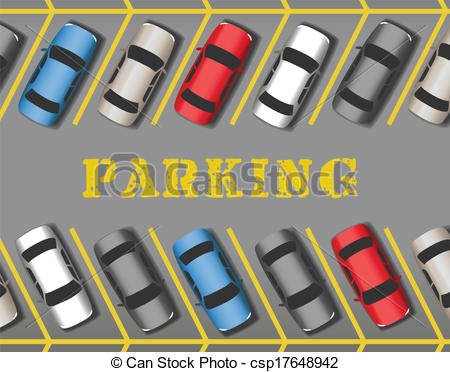 Eps Vector Of Cars Park In Store Parking Lot Rows Many Cars Parked