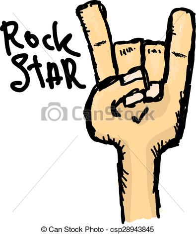 EPS Vector of vector doodle hand sign rock n roll music on white .