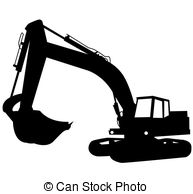 Excavator - Silhouette of the excavator. Construction of a.