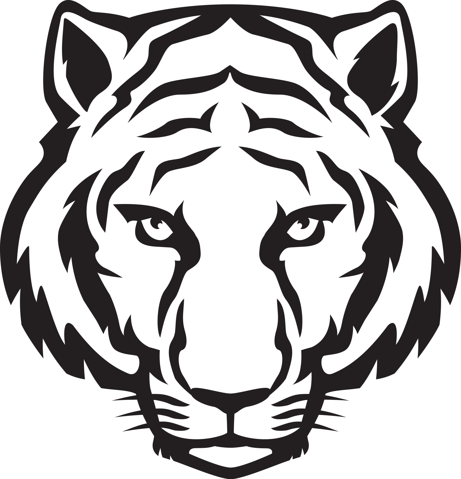 Face Clip Art Black And White - Tiger Clipart Black And White