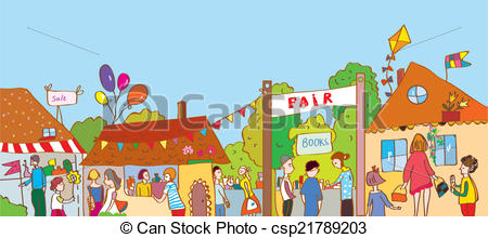 Fair holiday at the town illustration with many people and.