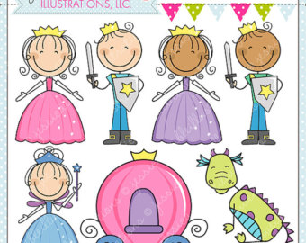 Fairy Tale Stick Figures Cute Digital Clipart - Commercial Use OK - Fairy Tale Clipart, Princess Stick Figure, Princess Graphics