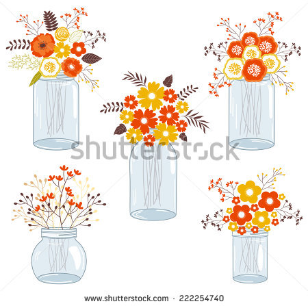 Fall Flowers in Mason Jars - Fall Flowers Clip Art