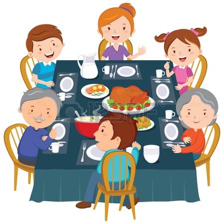 family dinner: Family dinner. Happy extended family having Thanksgiving dinner. Illustration