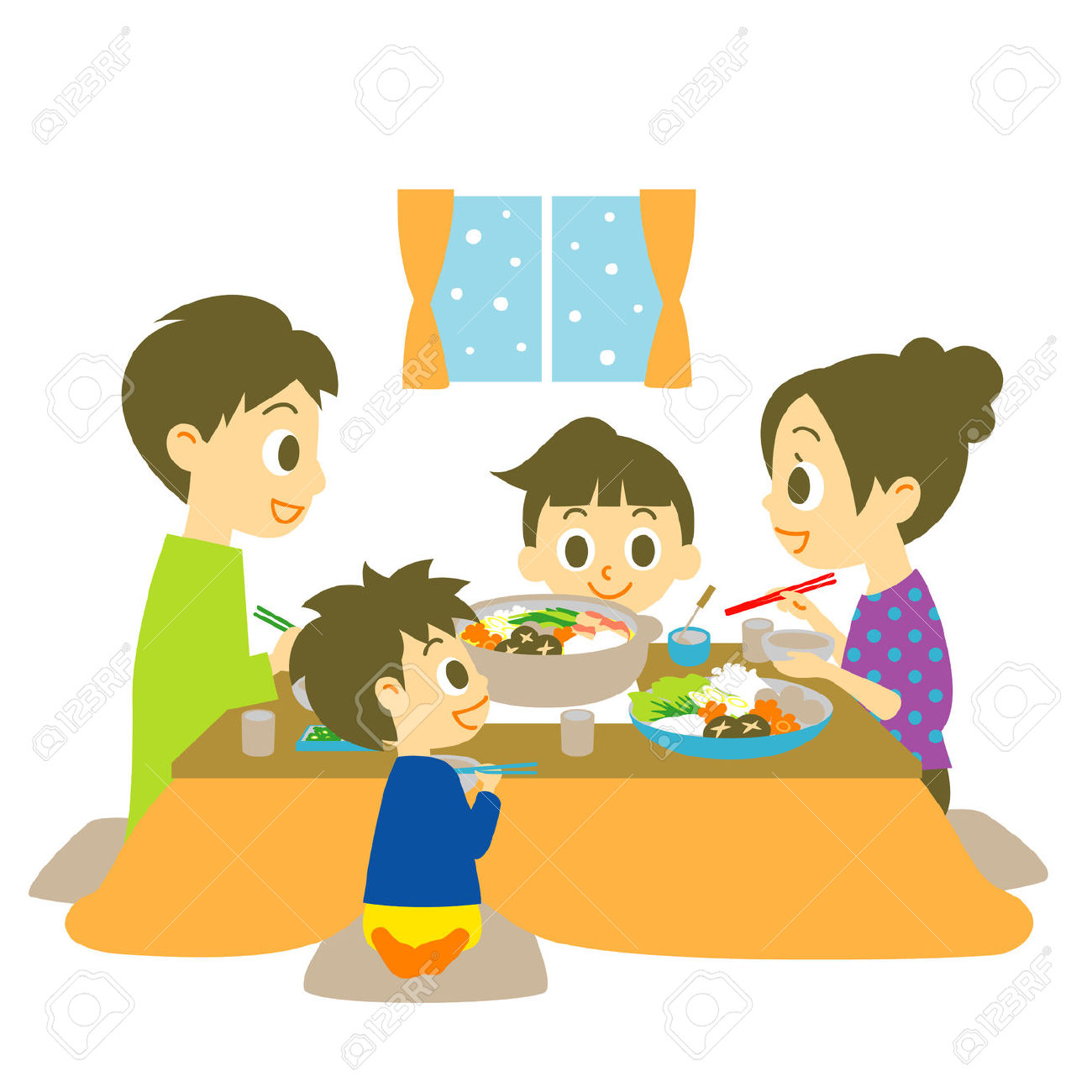 family dinner table: Japanese .
