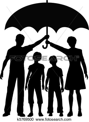 Family parents holding insurance security risk umbrella