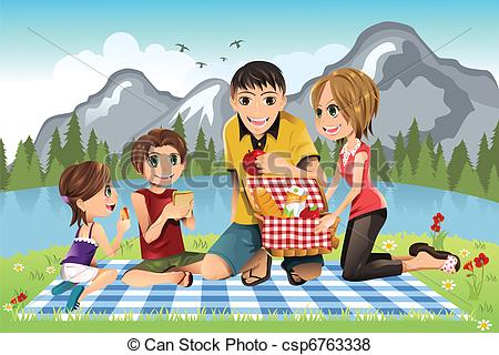 ... Family picnic - A vector illustration of a family having a.