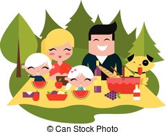 ... Family picnic outdoors vector illustration flat style