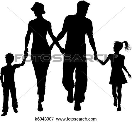 family silhouette walking