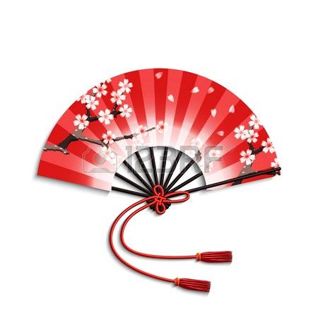 Realistic japanese folding fan with sakura flowers ornament isolated on  white background vector illustration Illustration