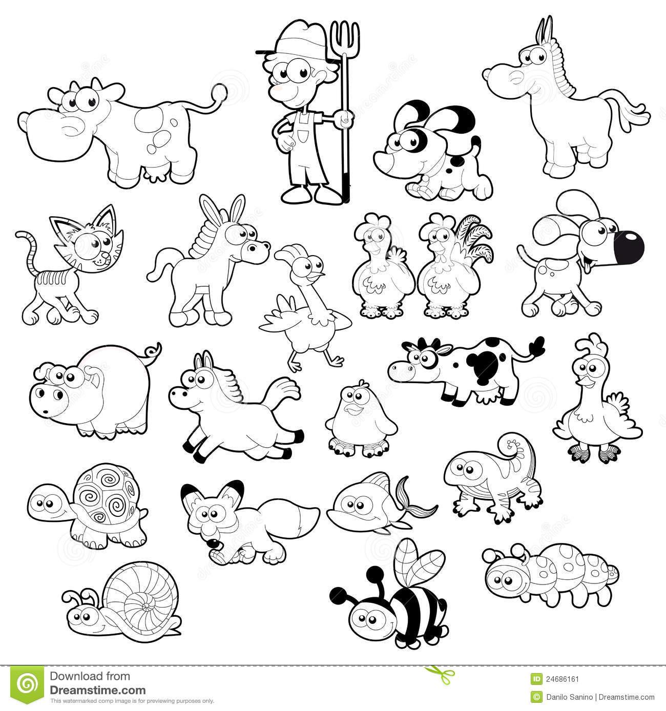Farm Animal Family Vector Isolated Black And White Characters