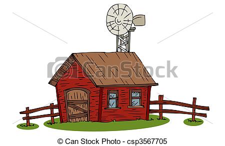 ... Farm house with windmill.