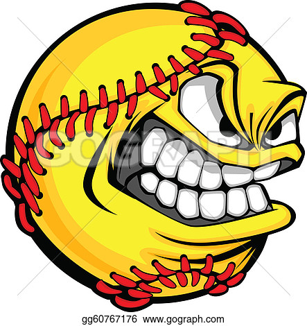... Fast Pitch Softball Face Cartoon Ball Vector Image