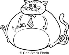 ... fat cat saying cartoon illustration - Black and White... ...
