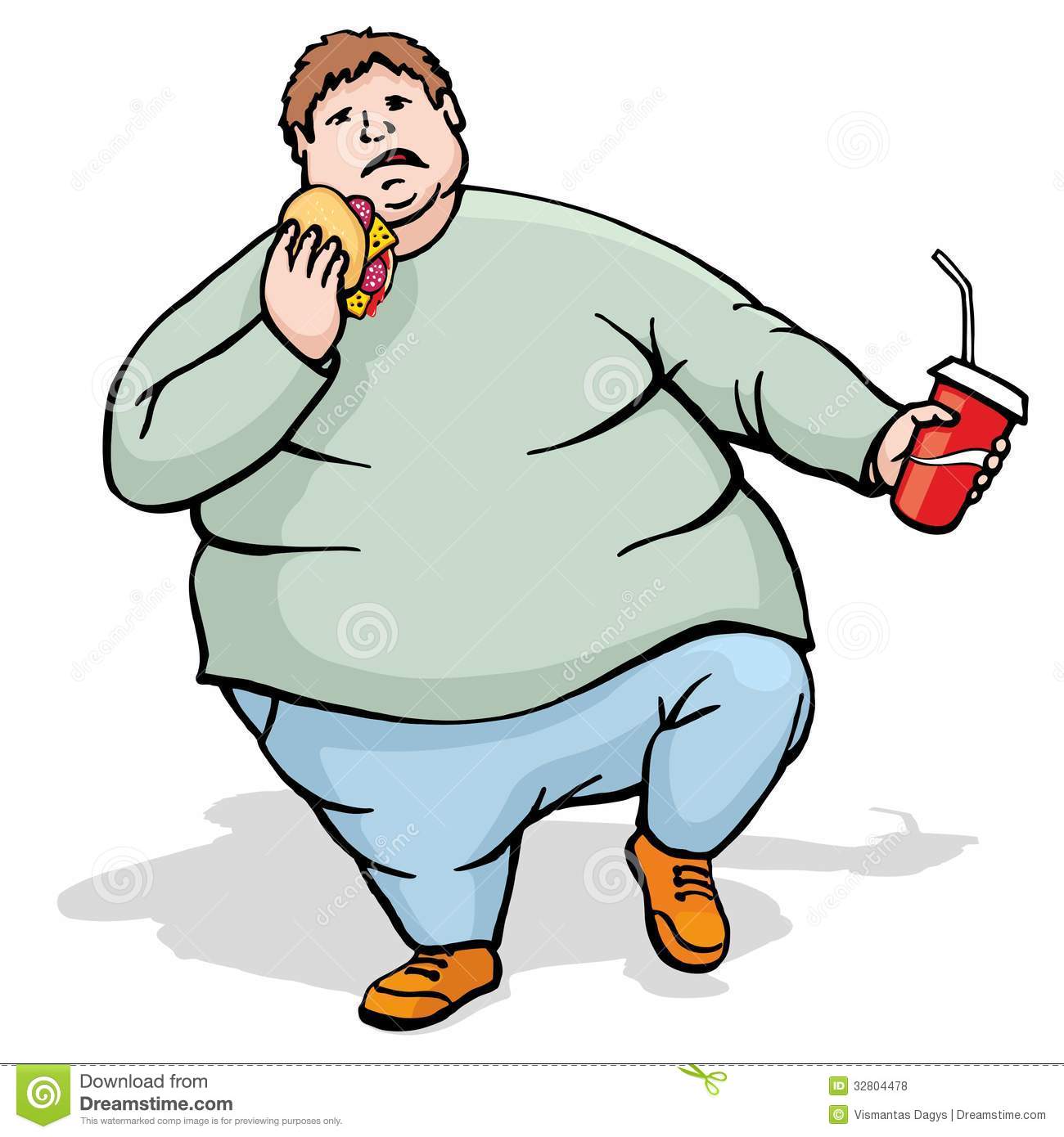 Fat Man Walk And Eat Royalty Free Stock Photos Image 32804478