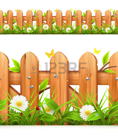Grass and wooden fence seamless border, illustration