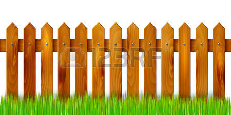 Wooden fence and grass - isolated on white background. Vector illustration.  Illustration
