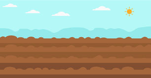 Background of plowed agricultural field. Background of plowed agricultural  field flat design illustration. Horizontal