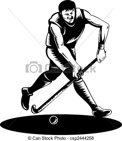 ... Field hockey player running with ball - illustration of a.