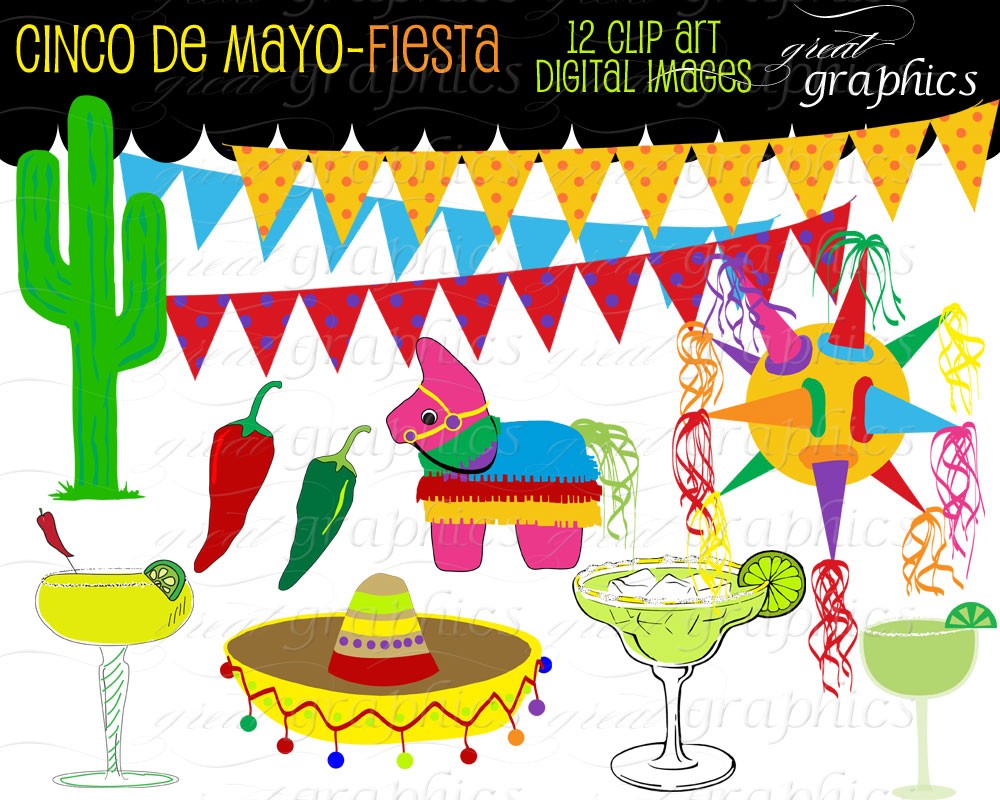 Fiesta Clipart Fiesta Clip Art Cinco De Mayo Clip Art Fiesta Party Printable Clipart Sombrero Pinata Instant Download