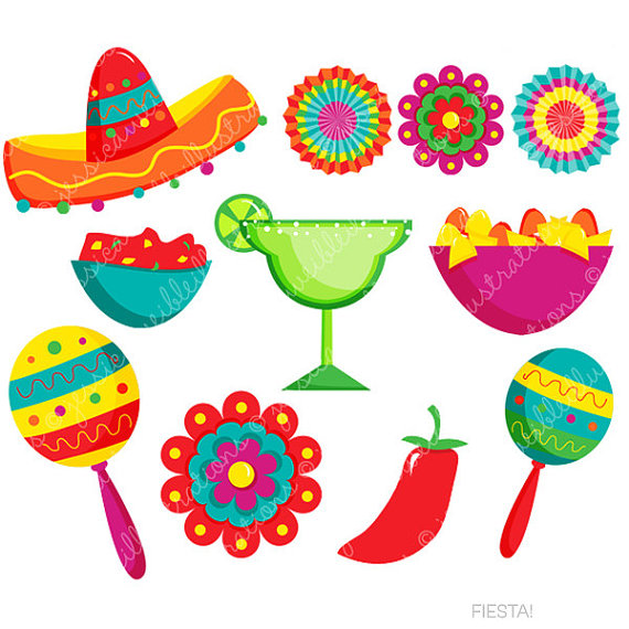Fiesta Cute Digital Clipart, Spanish Mexican Clipart, Mexican Graphics, Cinco de Mayo Graphics