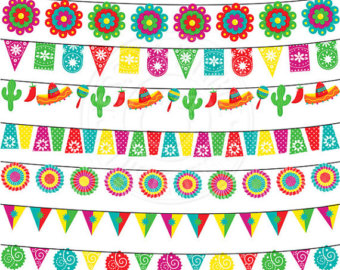 Fiesta Garland Cute Digital Clipart for Invitations, Card Design, Scrapbooking, and Web Design, Fiesta Clipart