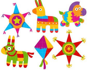Fiesta Piñatas Set Clip Art for Scrapbooking Card Making Cupcake Toppers Paper Crafts