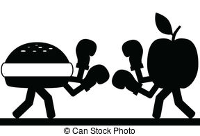 Food fight - Vector , illustration.Fight between a hamburger.