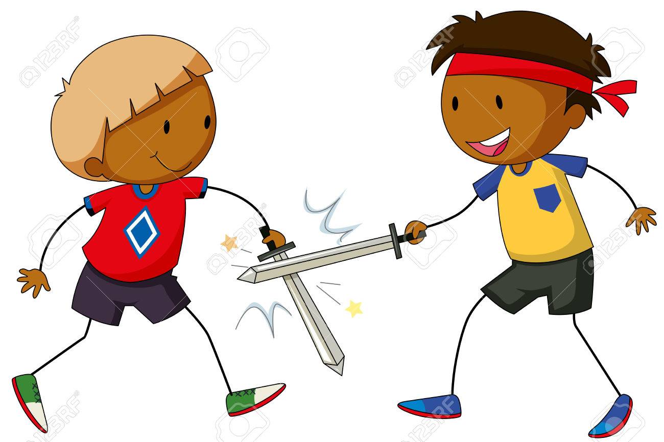 Two boys playing sword fight Stock Vector - 41787764