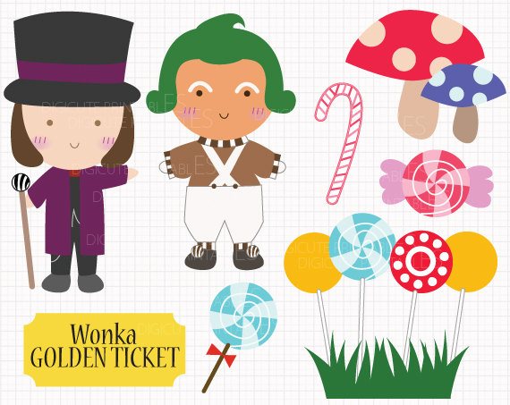 Film Inspired Willy Wonka and the Chocolate Factory Digital CLIP ARTS personal commercial use for invitation, cupcake topper, party supplies