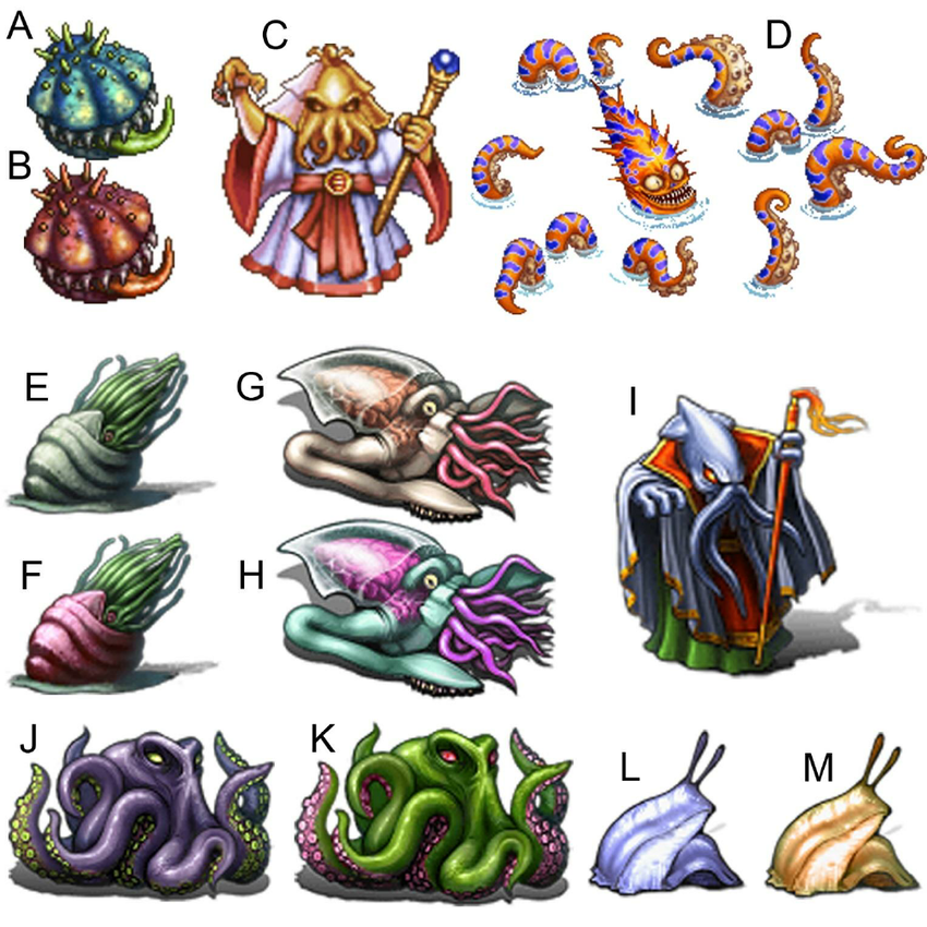Mollusk foes from Final Fantasy IV and V (sprites from the mobile versions  of both