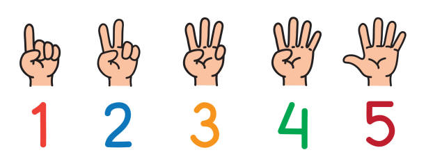 Hands with fingers.Icon set for counting education vector art illustration