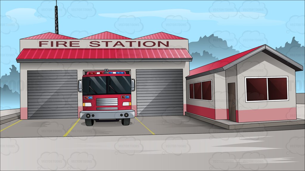 Fire station building clipart