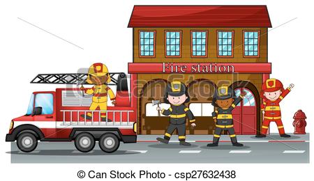 ... Fire station - Firefighters working at the fire station