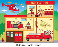 ... fire station - illustration of interior of fire station