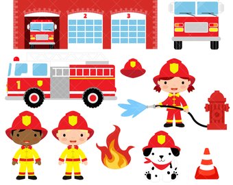 Firefighter Clipart / Fire Fighter / Fireman / Fire Engine / Fire Truck