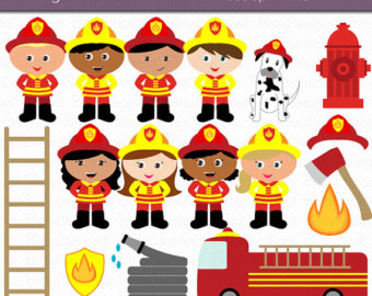 Firefighter Kids Digital Art Set Clipart Commercial Use Clip Art INSTANT Download Fireman Clipart Firemen Clipart Girl Firefighters