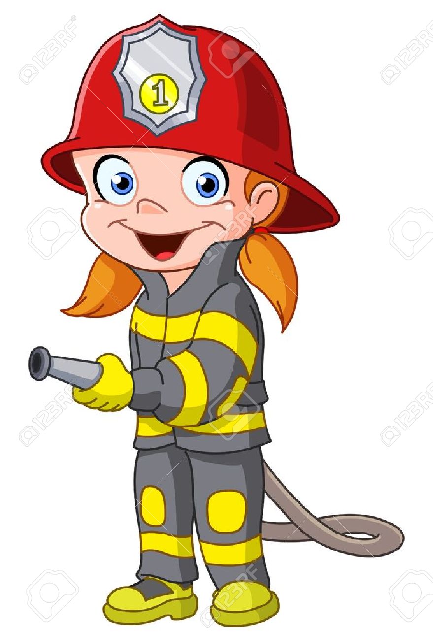 firefighter: Young girl in a fireman costume