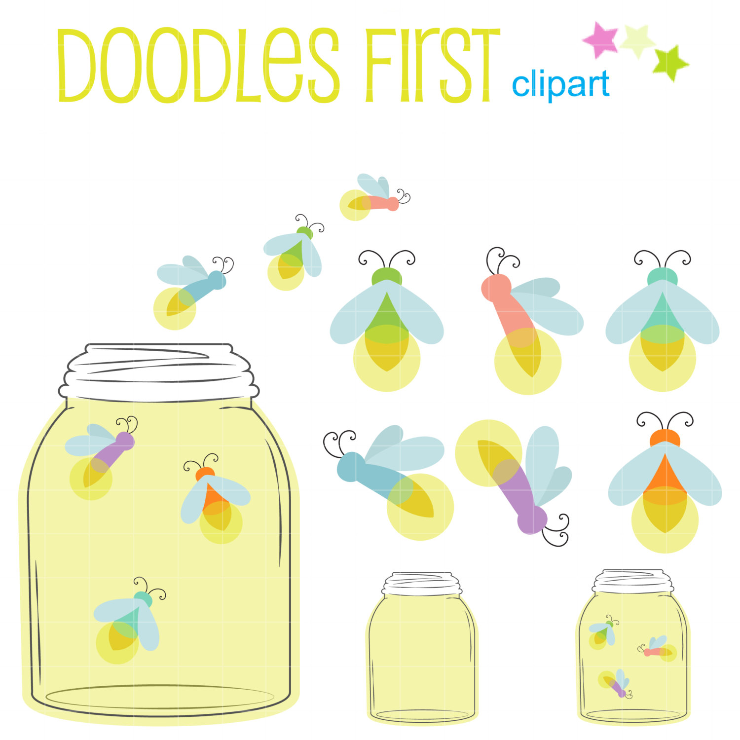 Fireflies In A Jar Digital Clip Art for Scrapbooking Card Making Cupcake Toppers Paper Crafts